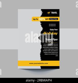 Reiseposter oder Flyer Broschüre Layout-Platz für Fotohintergrund. Gelbe Vorlage für Reise-Flyer für Reisebüro Stock Vektor
