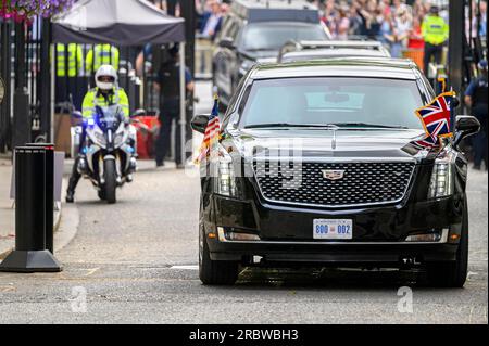 US-Präsident Joe Biden besucht den britischen Premierminister Rishi Sunak am 10. Juli 2023 in der Downing Street. Seine Autokolonne, einschließlich des Präsidenten Ca Stockfoto