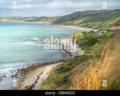 Die Jurassic Küstenlandschaft in Osmington Mills mit Blick auf Weymouth in Dorset. Stockfoto