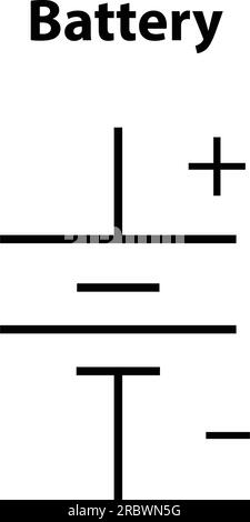 Batterie. Elektronisches Symbol des offenen Schalters Abbildung der grundlegenden Schaltkreissymbole. Elektrische Symbole, Studieninhalte von Physikstudenten. Stock Vektor