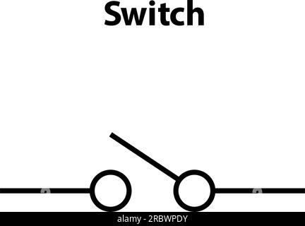 Elektronisches Symbol des offenen Schalters Abbildung der grundlegenden Schaltkreissymbole. Elektrische Symbole, Studieninhalte von Physikstudenten. Stock Vektor