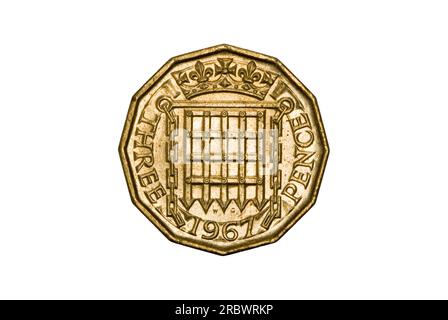 3 Pence-Münze 1967 Stockfoto