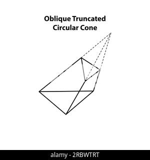 Schräg abgeschnittener Kreiskonus. Geometrische Formen. Vektordarstellung von isoliert auf weiß. Symbol, Druck, Geometriedesign. Stock Vektor