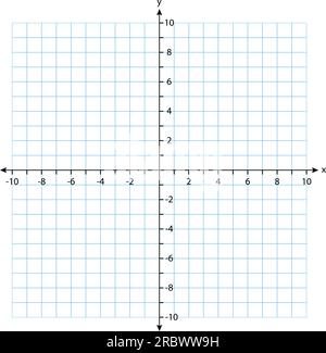 Zwei Dimensionen. Rechteckige orthogonale Koordinatenebene mit X- und Y-Achsen auf quadratischem Raster. Vorlage für mathematischen Maßstab. Vektordarstellung Stock Vektor