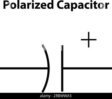 Polarisierter Kondensator. Elektronisches Symbol. Abbildung der grundlegenden Schaltungssymbole. Elektrische Symbole, Studieninhalte von Physikstudenten. Stock Vektor