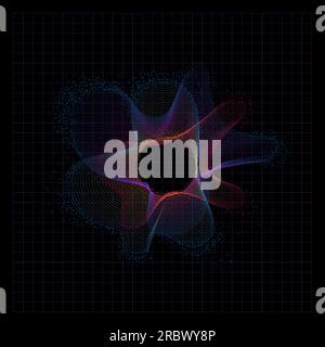 Dunkler abstrakter Hintergrund mit leuchtendem, wellenförmigem Tunnel. Glänzendes Design-Element mit bewegten Linien. Futuristisches Technologiekonzept. Moderner violettblauer Farbverlauf Stock Vektor