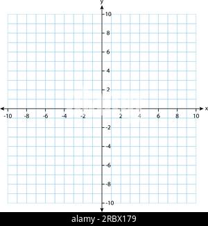 Zwei Dimensionen. Rechteckige orthogonale Koordinatenebene mit X- und Y-Achsen auf quadratischem Raster. Vorlage für mathematischen Maßstab. Vektordarstellung Stock Vektor