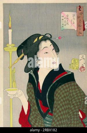 Durstig aussehend - das Auftreten einer Town Geisha, eines Bargirls in der Ansei-Ära von Tsukioka Yoshitoshi Stockfoto