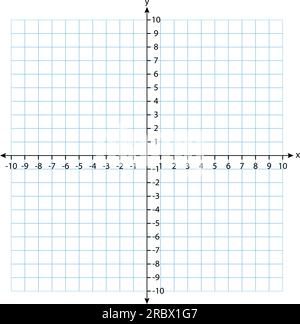 Zwei Dimensionen. Rechteckige orthogonale Koordinatenebene mit X- und Y-Achsen auf quadratischem Raster. Vorlage für mathematischen Maßstab. Vektordarstellung Stock Vektor