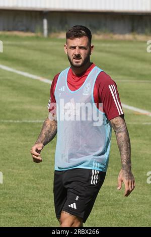 Hoenderloo, Niederlande. 11. Juli 2023. Aron Donnum von Standard wurde während eines Trainings der belgischen Fußballmannschaft Standard de Liege in ihrem Sommertrainingslager am Dienstag, den 11. Juli 2023 in Hoenderloo gezeigt, um sich auf die kommende Saison 2023-2024 vorzubereiten. BELGA FOTO BRUNO FAHY Kredit: Belga News Agency/Alamy Live News Stockfoto