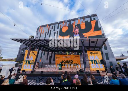 Melbourne, Victoria, Australien. 11. Juli 2023. MELBOURNE, AUSTRALIEN - JULI 11: Ankündigung und Präsentation der australischen Commbank Matildas Women's World Cup Squad am Federation Square am 11. Juli 2023 in Melbourne, Australien. (Kreditbild: © Chris Putnam/ZUMA Press Wire) NUR REDAKTIONELLE VERWENDUNG! Nicht für den kommerziellen GEBRAUCH! Kredit: ZUMA Press, Inc./Alamy Live News Stockfoto