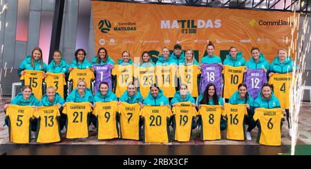 Melbourne, Victoria, Australien. 11. Juli 2023. MELBOURNE, AUSTRALIEN - JULI 11: Ankündigung und Präsentation der australischen Commbank Matildas Women's World Cup Squad am Federation Square am 11. Juli 2023 in Melbourne, Australien. (Kreditbild: © Chris Putnam/ZUMA Press Wire) NUR REDAKTIONELLE VERWENDUNG! Nicht für den kommerziellen GEBRAUCH! Kredit: ZUMA Press, Inc./Alamy Live News Stockfoto