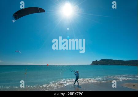 Kitefoil World Championship, Poetto Beach und Sella del Diavolo, Cagliari, Sardinien, Italien, Europa Stockfoto