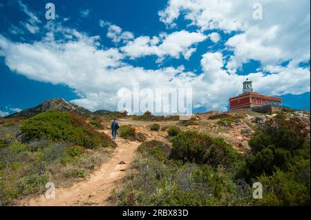 Leuchtturm von Kap Spartivento, Chia, Domus de Maria, Sardinien, Italien, Europa Stockfoto