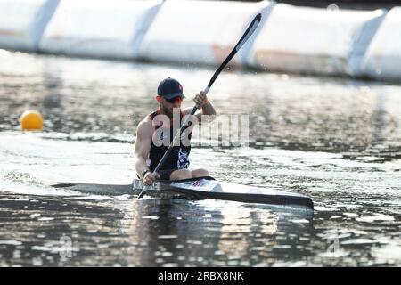 Max LEMKE (KC Potsdam), Gewinner, Goldmedaille, Action, letztes Kanu K1 Männer, Männer, Kanu-Parallelsprint, Kanu-Wettbewerbe am 9. Juli 2023 in Duisburg/Deutschland das Finale 2023 Rhein-Ruhr von 06,07 - 09.07.2023 Stockfoto