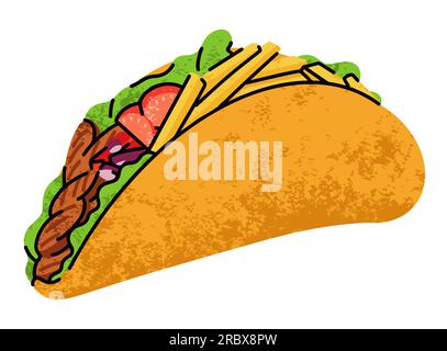 Fast Food, Tacos-Zeichentrickfilme, einfacher, flacher Stil, Street High-Kalorie-Food-Illustration. Stock Vektor