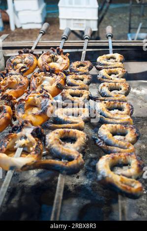 Aale auf der Spieße, typisches sardinisches Rezept, Campidano, Sardinien, Italien, Europa Stockfoto