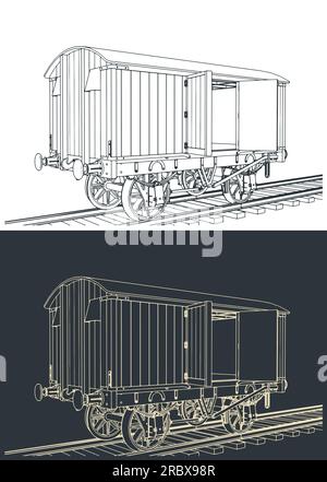 Stilisierte Vektorbilder von Güterwagen im Retro-Stil Stock Vektor