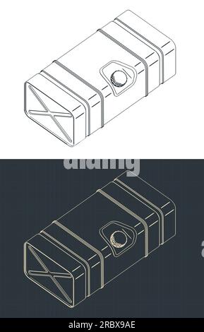 Stilisierte Vektordarstellungen isometrischer Baupläne des Kraftstofftanks eines großen Lkws Stock Vektor