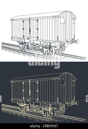 Stilisierte Vektorbilder von Güterwagen im Retro-Stil Stock Vektor