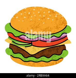 Fast Food, Burger Cartoon-Ikonen, einfacher, flacher Stil, Street High Kalorie Food Illustration. Stock Vektor