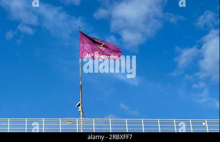 Fahne über der Artemio Franchi Arena - dem offiziellen Heimstadion des FC Fiorentina in Florenz Stockfoto