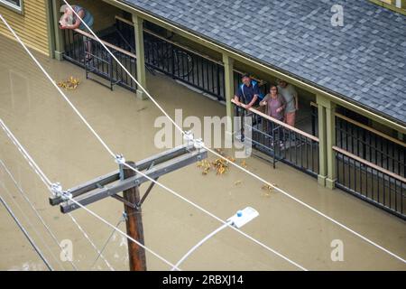 Montpelier, USA. 11. Juli 2023. Die Wohnungen in der Elm Street waren während der Überschwemmung des Winooski-Flusses, der Montpelier, VT, USA, überflutete, gestrandet. 11. Juli 23 Kredit: John Lazenby/Alamy Live News Stockfoto