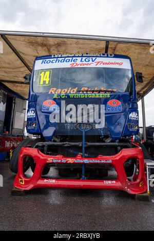 Andover, Großbritannien. 09. Juli 2023. Rennen Sie am 9. Juli 2023 während der British Truck Racing Championship auf dem Thruxton Circuit, Andover, Großbritannien, um das 3. Rennen. Foto: Chris Williams. Nur redaktionelle Verwendung, Lizenz für kommerzielle Verwendung erforderlich. Keine Verwendung bei Wetten, Spielen oder Veröffentlichungen von Clubs/Ligen/Spielern. Kredit: UK Sports Pics Ltd/Alamy Live News Stockfoto