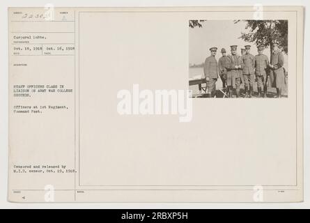 Eine Gruppe von Offizieren, die in Verbindung auf dem Gelände des Army war College an der Kommandostelle des 1. Regiments unterrichtet sind. Das Foto wurde am 16. Oktober 1918 aufgenommen und erhielt es am 18. Oktober 1918. Es wurde zensiert und am 19. Oktober 1918 vom M.I.D.-Zensor veröffentlicht. Stockfoto