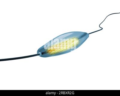 Selbstexpandierbares 3D-Rendering mit Mesh-Metall-Nitinol für endovaskuläre Operationen auf weißem Hintergrund. Beschneidungspfad. Stockfoto