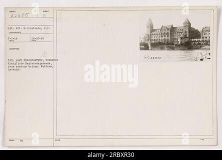 Sgt. 1c1. H.D. Lothers (S.C.) im 3. Armeehauptquartier in Coblenz, Deutschland. Auf dem Foto ist die Blüte des ehemaligen Königlichen Regieruns von einer Pontonbrücke aus zu sehen. Dieses Bild wurde am 1. März 1919 aufgenommen und am 20. Dezember 1918 veröffentlicht. Weitere Hinweise finden Sie unter der Beschreibung Nr. 42390." Stockfoto