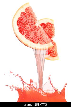 Frisch gepresster Saft aus Grapefruit auf weißem Hintergrund Stockfoto