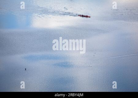 Ruher auf dem See Harkort, Wetter auf dem Ruhrgebiet, Ruhrgebiet, Nordrhein-Westfalen, Deutschland. RUDERER auf dem Harkortsee, Wetter an der Ruhr, Ruhrgebi Stockfoto