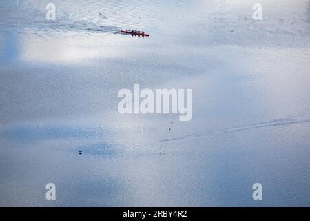 Ruher auf dem See Harkort, Wetter auf dem Ruhrgebiet, Ruhrgebiet, Nordrhein-Westfalen, Deutschland. RUDERER auf dem Harkortsee, Wetter an der Ruhr, Ruhrgebi Stockfoto