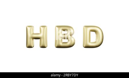 Golden Alphabet HBD Happy Birthday Balloons from 3D Rendering image with Clipping path (Goldenes Alphabet HBD Herzlichen Glückwunsch zum Geburtstag von 3D-Rendering- Stockfoto