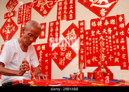 Chinesischer Kalligraphen in Chinatown, Singapur Stockfoto