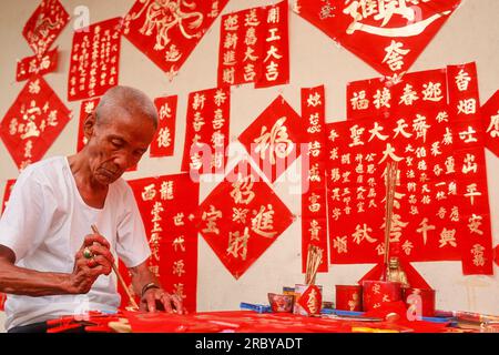 Chinesischer Kalligraphen in Chinatown, Singapur Stockfoto