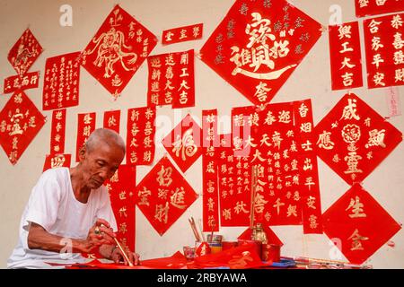 Chinesischer Kalligraphen in Chinatown, Singapur Stockfoto