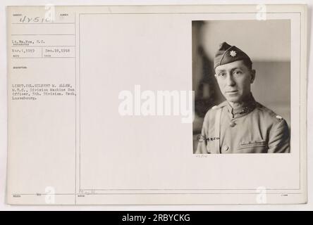 LT. William Fox, S.C., wurde in diesem 1. März 1919 aufgenommen, Foto von LT. Colonel Gilbert M. Allen, M.T.C., Division Maschinengewehroffizier der 5. Division. Der Standort ist Esch, Luxemburg. (Hinweis: Beschreibung und Ausgabenummer sind nicht eindeutig.) Stockfoto