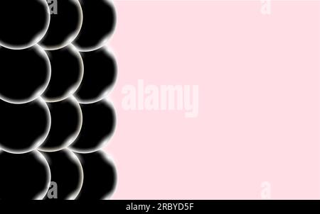 Schwarz abstrakt glänzend schön und konvex glatt sperrige, einfache Bälle, Blasen, Kreise mit Lichtreflexionen auf pinkfarbenem Hintergrund und Platz für ein einfaches Stock Vektor