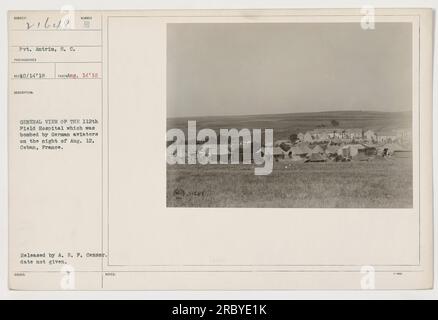 „Sachliche Beschriftung für das Bild: Eine allgemeine Ansicht des 112. Feldkrankenhauses in Ceban, Frankreich, das in der Nacht des 12. Auges von deutschen Piloten bombardiert wurde, gemäß dem Fotorekord 111-SC-21648, aufgenommen von Pvt. Antrim, S. C. am 14. Oktober 1918. Dieses Bild wurde vom A. E. F. Censor veröffentlicht. Stockfoto