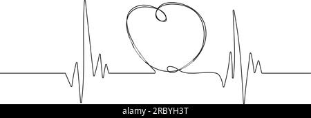 Kontinuierlicher Herzschlag-Vektor. Kardiogramm mit einzeiliger Darstellung des Herzsymbols. Schöne Gesundheitsversorgung, medizinischer Hintergrund Stock Vektor