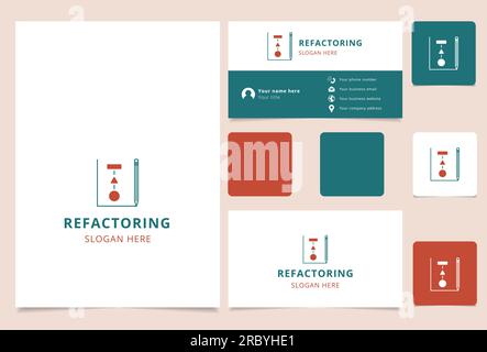 Refactoring-Logo mit editierbarem Slogan. Branding-Buch und Visitenkartenvorlage. Stock Vektor