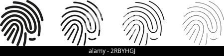 Fingerabdruck-Identifikationssatz-Vektor. Eindeutige Daumensymbole und ID-Linien mit Fingerabdruck. Biometrische Identifizierung. Stock Vektor