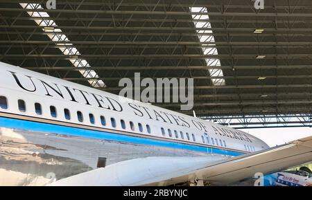 Rumpf der Boeing VC-137B Air Force One Präsidentenflugzeuge basierend auf der Boeing 707 The Museum of Flight Seattle Washington State USA Stockfoto