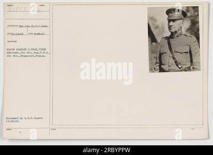 Major Charles C. Träne, ein Anwalt der 4. Division der US-Armee, im Bild in Rimacourt, Frankreich. Dieses Foto wurde am 25. August 1918 von Sergeant First Class C.E. Dunn aufgenommen. Es wurde am 22. November 1918 vom A.E.F.-Zensor veröffentlicht. Stockfoto