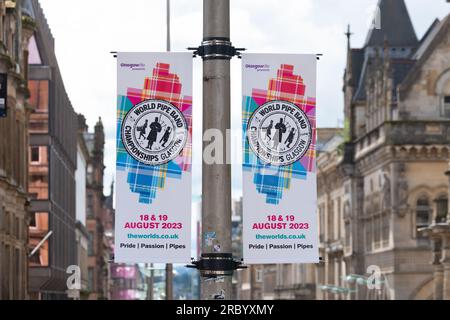 Banner für die World Pipe Band Championships Glasgow 18. Und 19. August 2023 in Glasgow, Schottland, Großbritannien Stockfoto