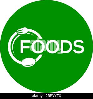 Lebensmittellogo mit grünem Hintergrund, Vektorlogo oder Symbol von Foods Stock Vektor