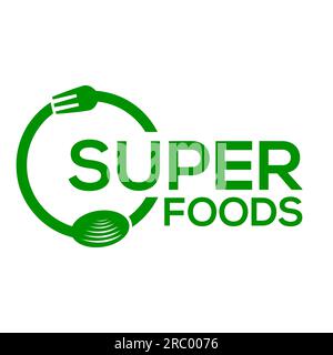 Vektorlogo oder -Symbol für Super Food, weißer Hintergrund Super Food Logo Stock Vektor