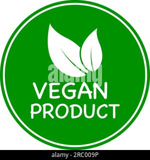 Grüner Hintergrund Veganisches Produktvektorlogo oder -Symbol, Veganisches Produktlogo Stock Vektor